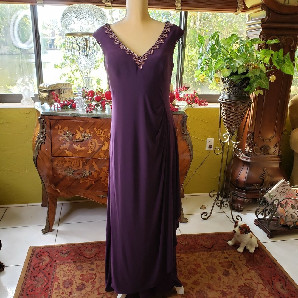 Alex Evenings beaded purple‎ gown stretch size 12